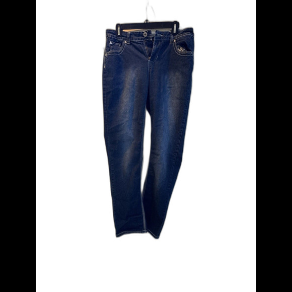 Roz & Ali Women's Mid Rise Carpi Jeans Size 12 Stretch Med Wash Blue - Picture 1 of 9